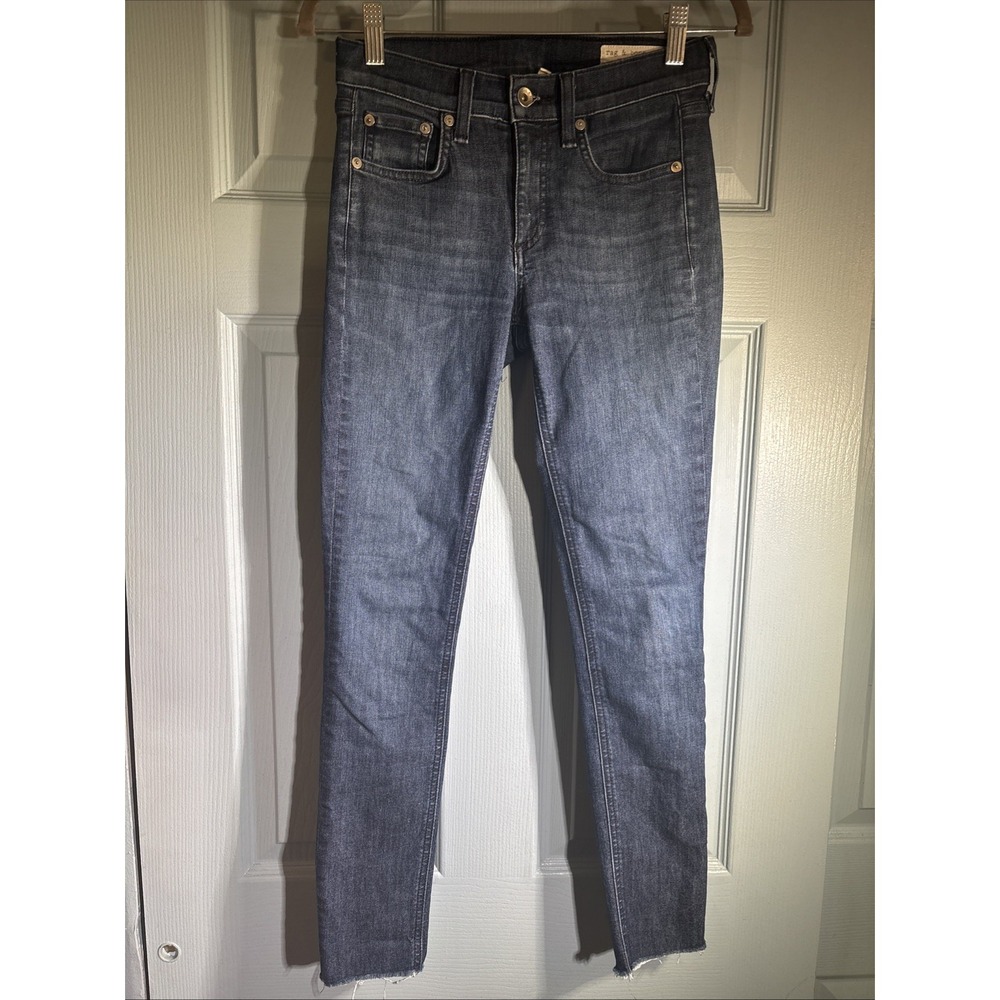 rag & bone Medium Wash‎ HIGH RISE ANKLE SKINNY Jeans w/ Raw Hem in Tonal Sz 25